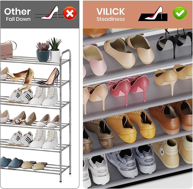 VILICK Shoe Rack for Closet Shoe Organizer Space Saver Storage for 20-25 Pair Shoe Shelf with Hook and Side Pocket Free Standing 5 Tier Shoe Rack Organizer for Entryway,Small Spaces, Grey - Image 6