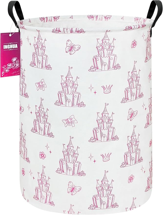 Laundry Hamper Large Canvas Fabric Lightweight Storage Basket/Toy Organizer/Dirty Clothes Collapsible Waterproof for College Dorms, Boys and Girls Bedroom,Bathroom(Shining castles) by INGHUA