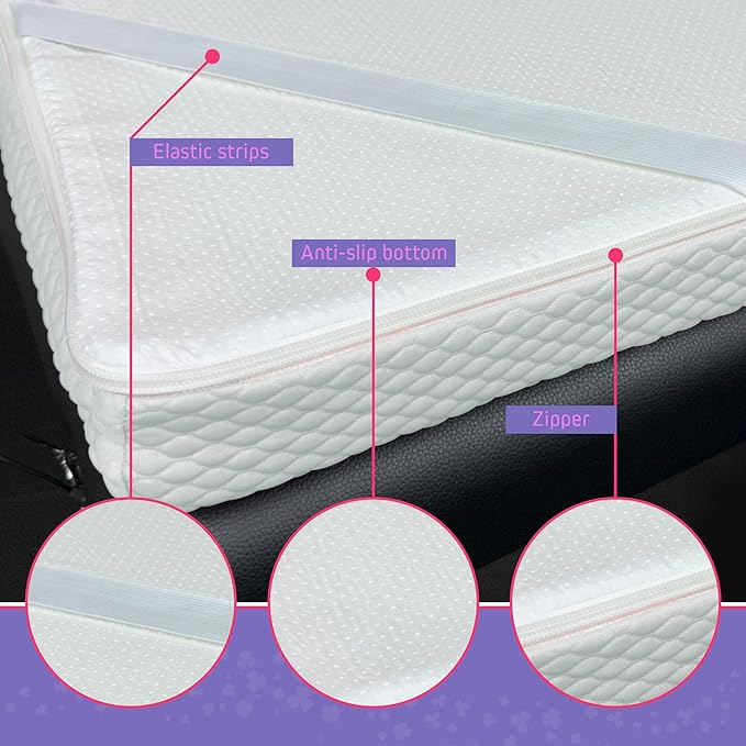 Lash Bed Foam Topper – 2.5 Inch Thick Memory Foam Massage Table Pad with Corner Straps & Anti-Slip Base, Comfortable Spa or Facial Bed Topper for Lash Extensions & Salon Use – White