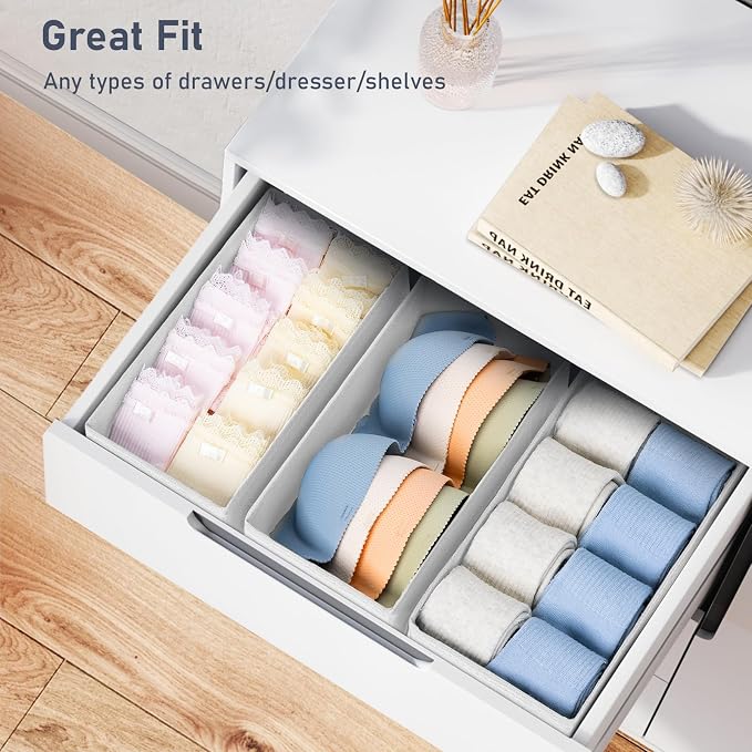 DIMJ Drawer Organizer Clothes - Underwear Organizer Small Sock Organizer Box Dresser Organizer,Drawer Dividers for Baby Clothes,Bra,Socks, Belt, Tie, Set of 9,White - Image 6