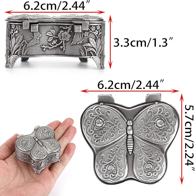 Hipiwe Vintage Metal Jewelry Trinket Box - Butterfly Shape Jewelry Organizer Treasure Chest Ring Holder, Earrings Necklace Storage Box Keepsake Box for Women - Image 5