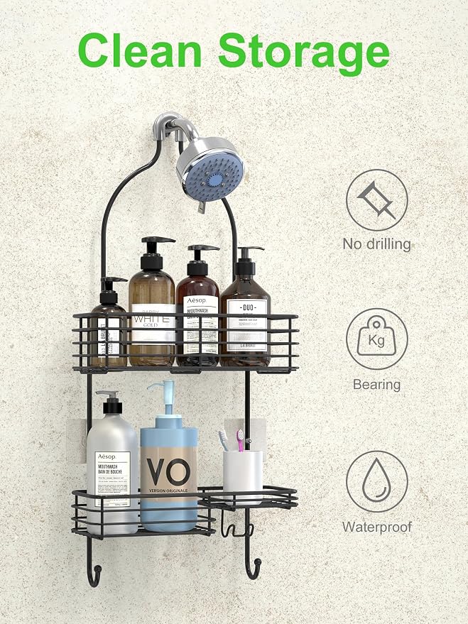 SMARTAKE Hanging Shower Head Caddy, Rustproof Bathroom Shower Shelf Organizer, SUS201 Stainless Steel Over The Storage Rack, for Toilet, Bathroom, Black - Image 4
