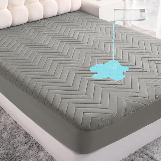 NTBAY Waterproof Mattress Protector, Quilted California King Fitted Mattress Cover with 15" Deep Pocket- Machine Washable - Soft and Breathable Mattress Pad Cover, Smoke Grey