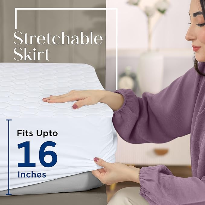 Utopia Bedding Waterproof Mattress Protector, Twin Mattress Pad, Quilted Fitted Cover Stretches up to 16 Inches Deep (White)