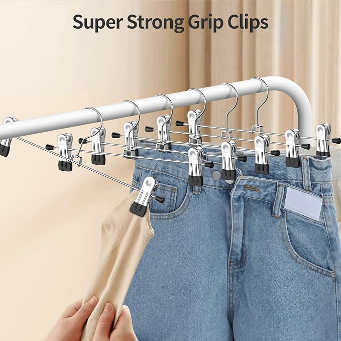 IEOKE Pants Hangers with Clips: 20 Pack Skirt Hangers for Women Metal Adjustable Trouser Hangers for Jeans Shorts Dress - Black - Image 4