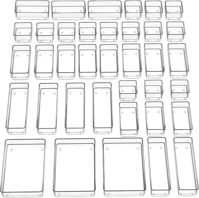 SMARTAKE 37-Piece Drawer Organizer with Non-Slip Silicone Pads, 4-Size Desk Drawer Organizer Trays Storage Tray for Makeup, Jewelries, Utensils in Bedroom Dresser, Office and Kitchen (Clear) - Image 9