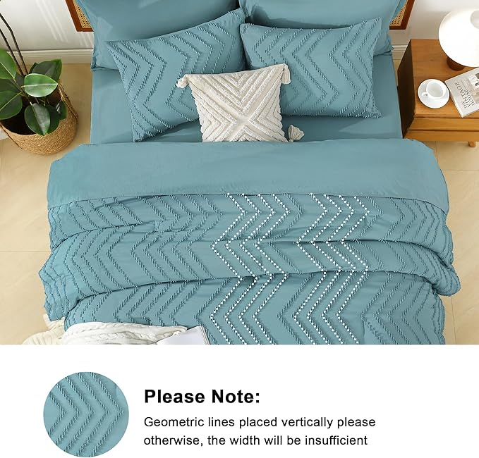 Litanika Oversized King Size Comforter Set with Sheets Grayish Teal - 7 Pieces Bed in a Bag Oversized King Boho Tufted Complete Bedding Sets with Comforter, Sheets, Pillowcases & Shams