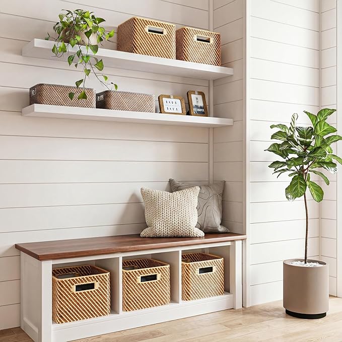 Fixwal Floating Shelves for Wall, 47" Long Heavy Duty Wall Mounted Rustic Wood Shelves for Living Room, Bedroom, Bathroom and Kitchen, for Storage, Books, Room Decor (White, Set of 2) - Image 4