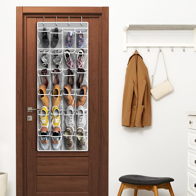 Simple Houseware 24 Pockets Large Clear Pockets Over The Door Hanging Shoe Organizer, Gray (56" x 22.5") - Image 6