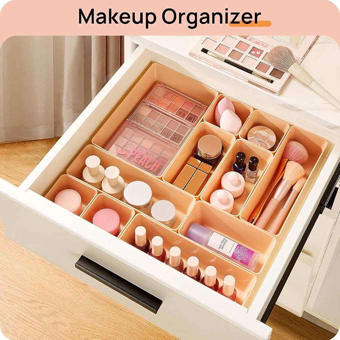 Vtopmart 25 PCS Plastic Drawer Organizers Set, 4-Size Versatile Bathroom and Vanity Drawer Organizer Trays, Storage Bins for Makeup, Bedroom, Kitchen Gadgets Utensils and Office - Image 4