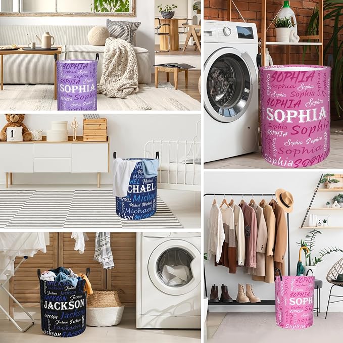 Custom Name Laundry Hamper, Personalized Laundry Basket with Name for Baby Boys Girls, Customized Collapsible Dirty Clothes Hamper Storage with Handles for Bedroom Bathroom Dorm Room Decor - Image 7