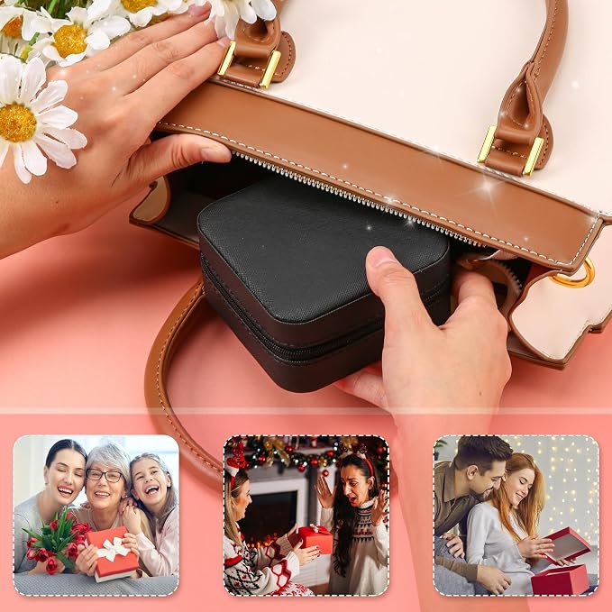 Neveika Jewelry Box with Mirror,Small Jewelry Organizer Box，Travel Jewelry Case for Women，Gift Jewelry Boxes for Female Girls (mirror black) - Image 5
