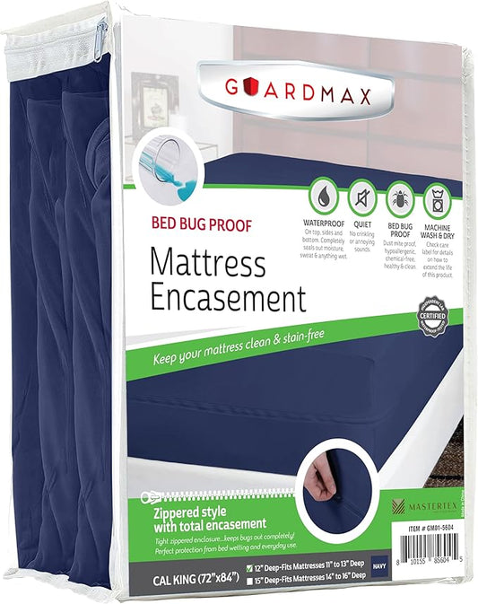 Guardmax Jersey Knitted California King Zippered Mattress Encasement - Waterproof & Bed Bug Proof Mattress Protector - Comfortable, Soft, and Noiseless Zippered Bedding - Dust Mite Proof (72x84 x12)