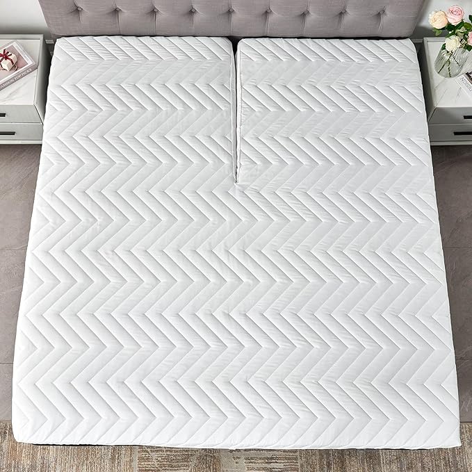 Kingnex Split Top Queen Waterproof Mattress Protector, 60x80, 14 Deep Pocket, Fitted Sheet Style, Brushed Polyester, White, Quilted, Washable