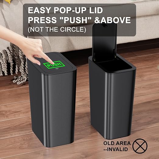 N. NETDOT Bathroom Trash Can with Lid 3 Pack Set, 2 Packs 4 Gal Slim Kitchen Trash Bin and 1 Pack 2.6Gal Garbage Can, Small Trash Can/Trash Bin/Waste Basket for Bedroom (Black, Pack of 3) - Image 5