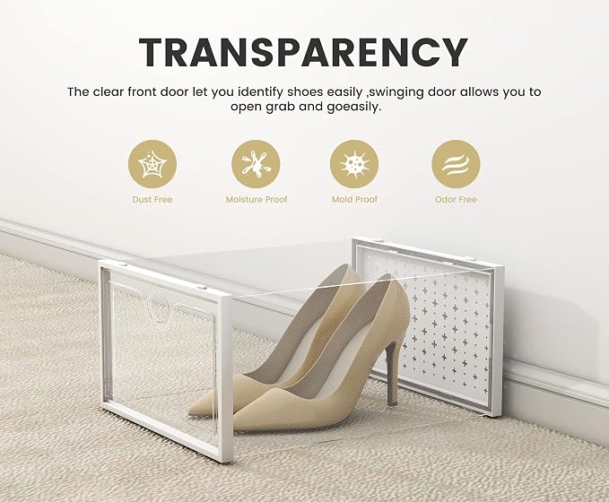 Pinkpum XXL Larger Shoe Storage Boxes Fit Size 14, Clear Plastic Stackable Shoe Organizer 12 Pack Sneaker Storage for Sneakerheads Shoe Containers - Image 6
