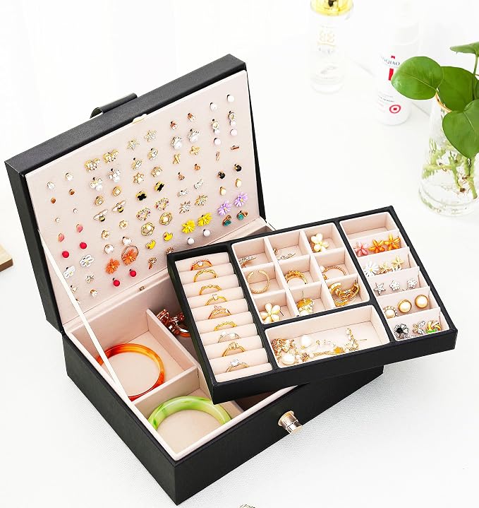 QBestry Womens Earrings Jewelry Box for Girls Jewelry Earring Organizer Box Earring Holder Organizer for Girls Jewelry Organizer Boxes for Women Girls Stud Earrings Organizers Jewelry Box Black - Image 8