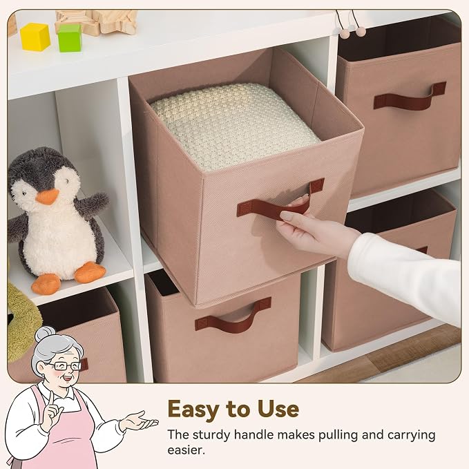 GRANNY SAYS Cube Storage Bins, 11 Inch Cube Storage Organizer, Fabric Storage Bins with PU Handle, Clothing Storage Baskets for Shelves, Closet, Dusty Pink, 6-Pack - Image 5