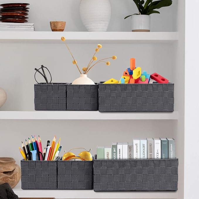 Posprica Woven Storage Baskets for Organizing 6 Pack, Large&Small Storage Cube Bins Set for Bathroom, Storage Boxes Container for Drawer, Closet, Shelf, Dresser, Dark Grey - Image 7