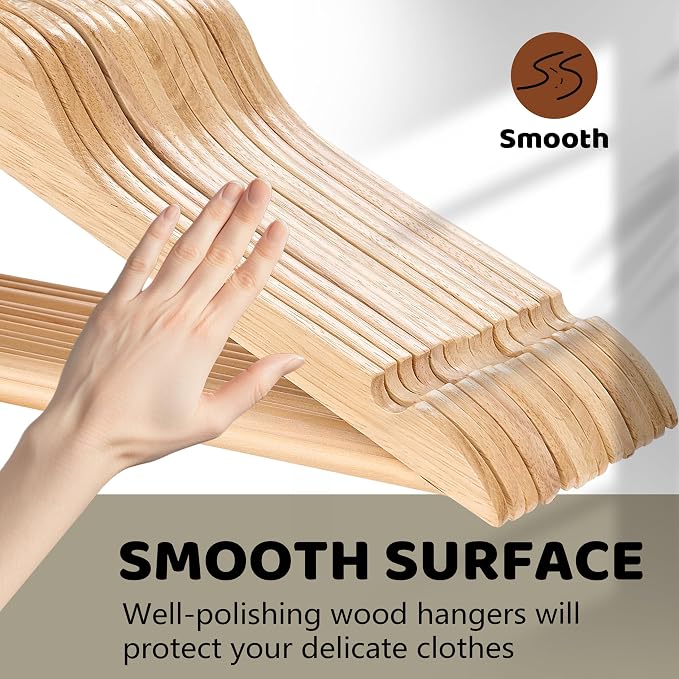 Edergoo Wooden Hangers 20 Pack, Durable Wood Hangers with 360° Swivel Hook & Notches, Slim Coat Hanger Wooden for Closet, Natural - Image 4