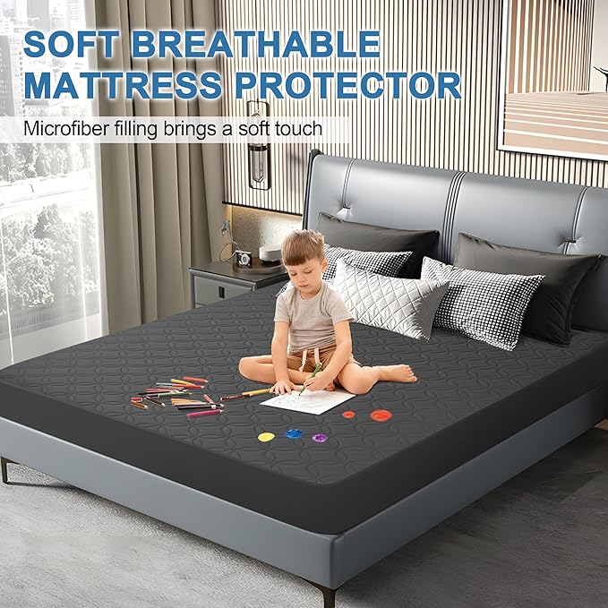 GUHER Waterproof Mattress Protector Twin XL Size,Breathable Bed Cover 3D Air Fabric Mattress Pad Cover,Noiseless＆Ultra-Soft Washable Bed Cover with 6"-14" Deep Pocket (Gray)
