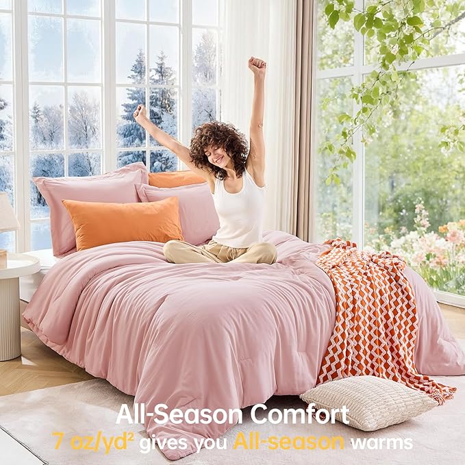 MUXHOMO California King Comforter Set, All Season Ultra Soft Down Alternative Bedding - 3 Piece Lightweight Bed Set Includes 1 Comforter (104"x96") and 2 Pillow Shams (20"x36"), Rose Gold