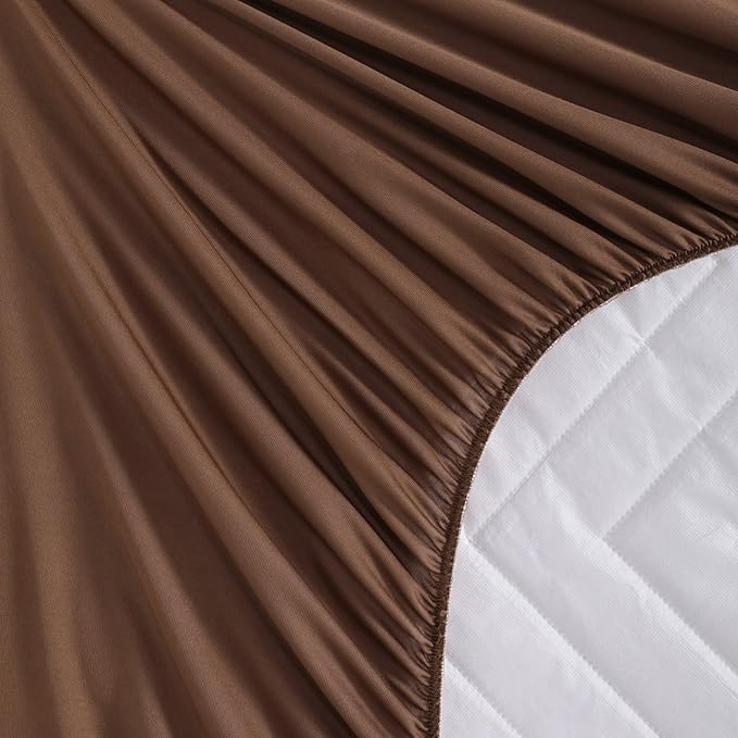 1 Pack Waterproof Mattress Protector, Quilted Mattress Pad with 15 Inch Deep Pocket, Soft Breathable Microfiber Surface, Machine Washable Bed Mattress Cover, Brown