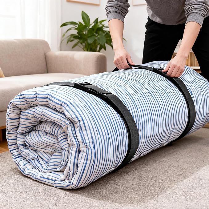 Mattress Straps 2 Pcs Adjustable Foam Mattresses Packing Straps with Sturdy Locked Buckles for Moving House Gel Mattress Topper Storing Bedding Supplies Black, 59.06'' X 1.26''