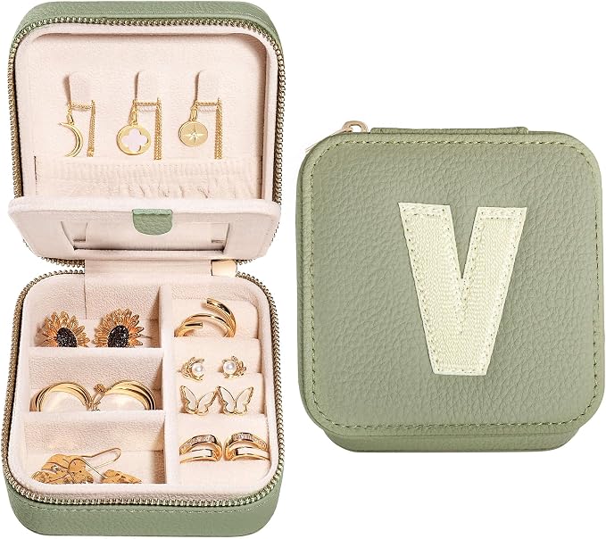 S.Leaf Initial Travel Jewelry Case Jewelry Boxes for Women Small Jewelry Box Travel Jewelry Box Jewelry Gift Boxes Jewelry Travel Case Jewelry Organizer Box Portable Travel Jewelry Case Letter V by SLeaf