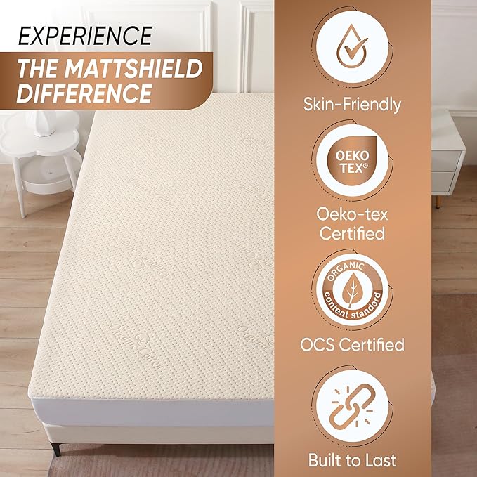 Luxury Waterproof Organic Mattress Protector King Size - Organic Cotton Breathable Mattress Pad Cover - Premium 380GSM 3D Air Fabric - Deep Pocket - Jersey Cotton Skirt - Fitted Design