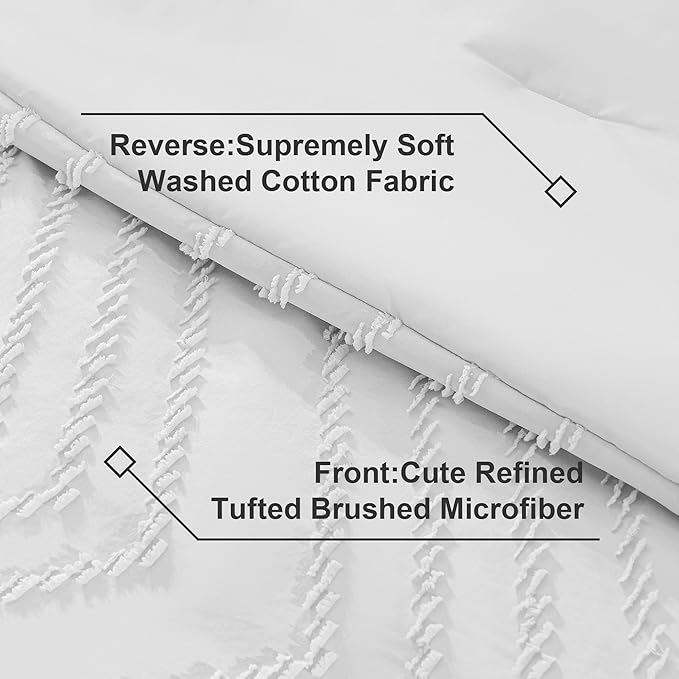 Litanika White Comforter Full Size Set with Sheets - 7 Pieces Boho Bed in a Bag Chevron Tufted Complete Bedding Sets Lightweight All Season Bed Set with Comforter, Sheets, Pillowcases & Shams