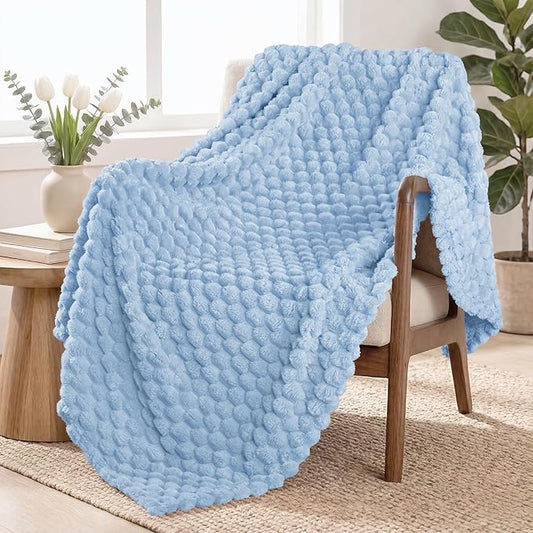 Exclusivo Mezcla Fleece Throw Blanket for Couch, Extra Large Fuzzy Stone Blue Bed Blankets, Soft Cozy Plush Sofa Throws for All Seasons, 50x70 Inches