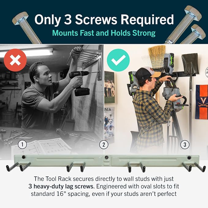 StoreYourBoard 36" Garage Tool Organizer Wall Mount | Garden Tool Organizer System | Heavy Duty Garden Tool Storage Rack for Yard Tools Rakes Shovels 250lbs Garage Organization | 4 PVC Coated Hooks - Image 4