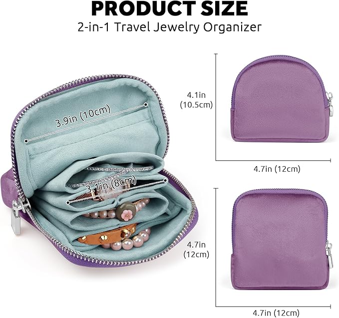 Small Travel Jewelry Case Set 2-in-1 Detachable Velvet Pouches, Portable Jewelry Organizer Bag for Rings Earrings Bracelets, Gift Box for Women (Lavender Purple) - Image 5