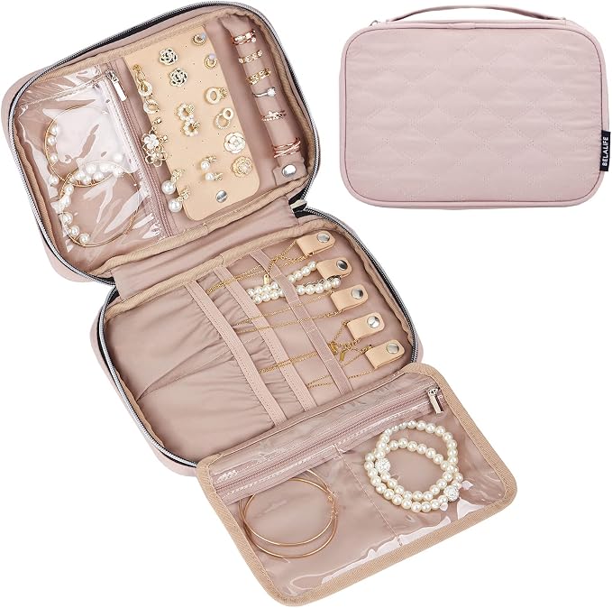 BELALIFE Travel Jewelry Organizer, Portable Storage Case for Earrings, Rings, Necklaces, Bracelets, Pink by BELALIFE