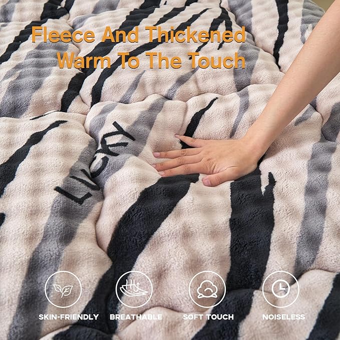 King Mattress Pad 78 x 80 inches, King Size Mattress Cover Warm Thicken Velvet Breathable and Comfortable with 4 Elastic Band, Deep Pocket Stretchable up to 15 inches Washable, Brown Leopard