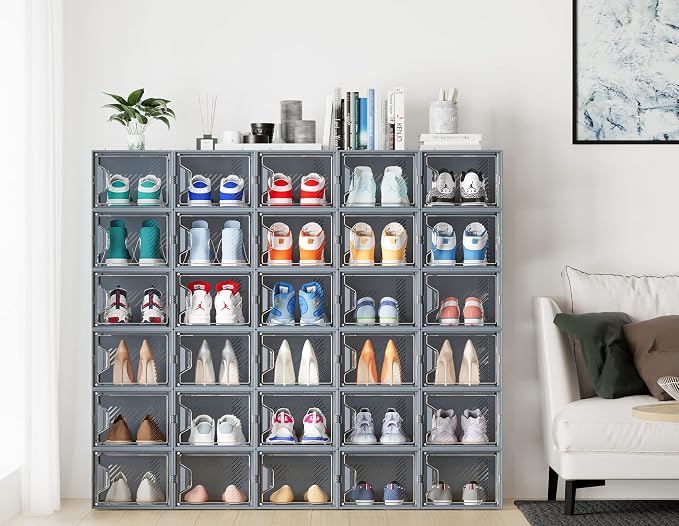 SIMPDIY Shoe Storage, 12 Pack X-Large Shoe Organizer for Closet, Shoe Boxes Clear Plastic Stackable Shoe Storage Boxes for Size 13 - Image 2