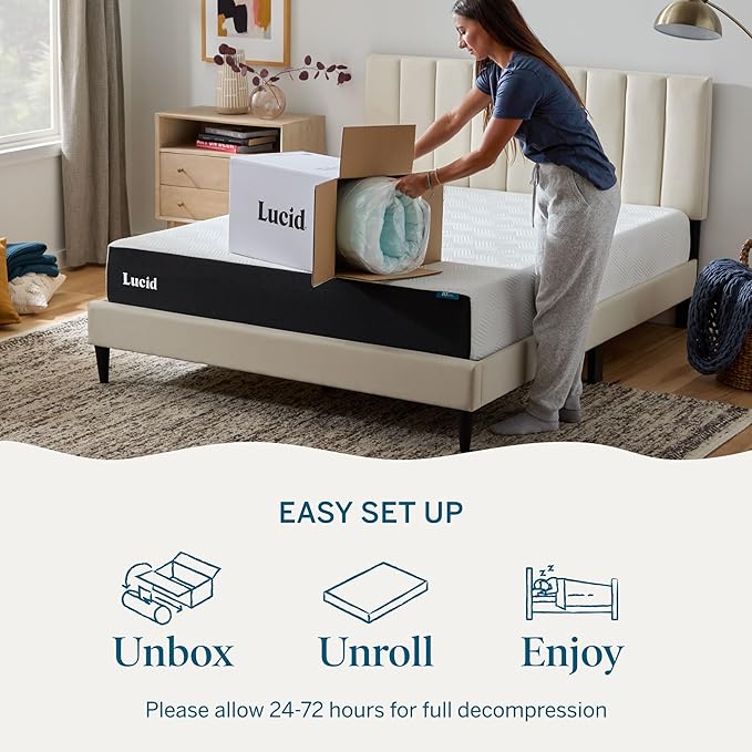 Lucid 3 Inch Memory Foam Mattress Topper, Twin XL Size – Cooling Gel Bed Topper – Preassure-Relieving Deep Plush Feel – Ventilated Breathable Design – CertiPur Certified - Dorm Room Essentials
