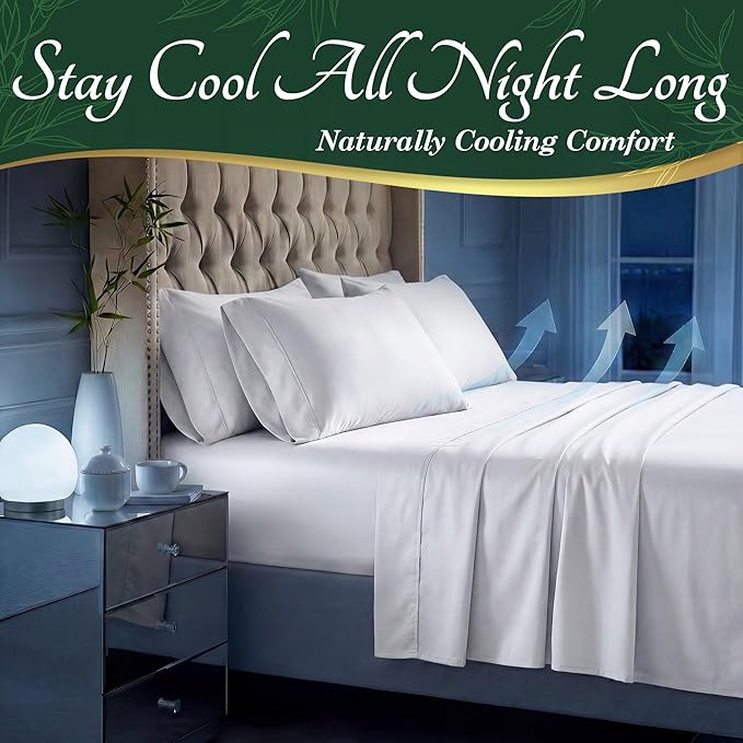DECOLURE 100% Viscose Derived from Bamboo Sheets California King Size - Luxury 6 Pc Naturally Cooling Sheets, Ultra Soft Bed Set - Deep 17" Pockets, Double Stitching, Oeko Tex Standard (White)