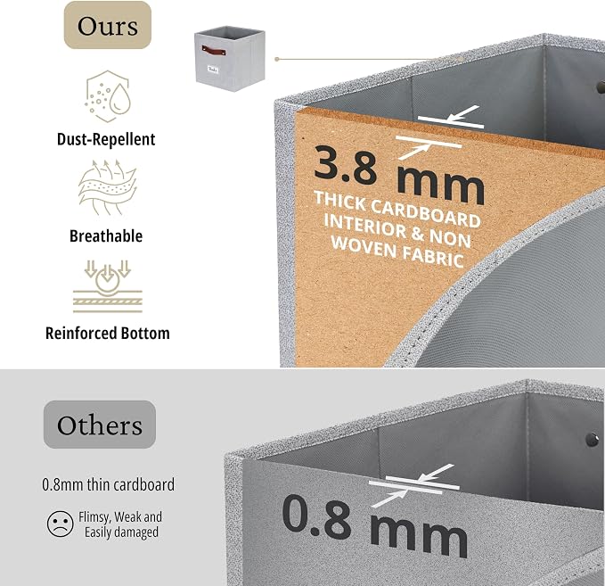 DECOMOMO Storage Cubes, 13x13x13 Storage Cube Bins with Labels, Fabric Organizer Bins (13" / 6pcs, Light Texture Grey) - Image 5