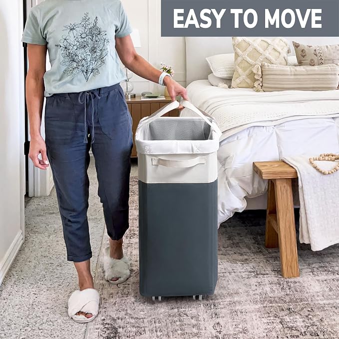 Goodpick Laundry Basket with Wheels, 75L Laundry Hamper for Dirty Clothes, College Dorm Essentials, Clothes Hamper for Livng Room, Grey&White - Image 6
