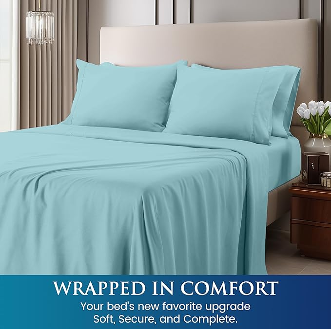 Utopia Bedding Queen Size 4 Piece Sheet Set - Brushed Microfiber - Soft Bed Sheets for Queen Size Bed Set - Includes 1 Fitted, 1 Flat, & 2 Pillow Cases - Deep Pocket (Spa Blue)