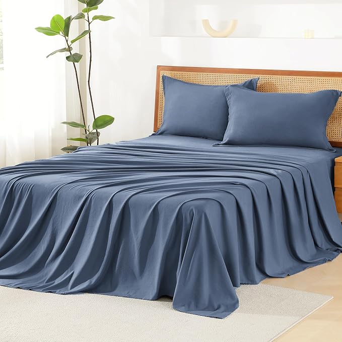 Litanika California King Size Comforter Set with Sheets Ocean Blue - 7 Pieces Bed in a Bag Cal King Chevron Tufted Complete Bedding Sets with Comforter, Sheets, Pillowcases & Shams