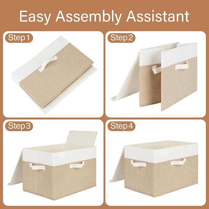 GRANNY SAYS Storage Boxes with Lids, Decorative Storage Bins, Shelf Baskets, Clothes Storage and Organization, White/Khaki, 2-Pack - Image 8
