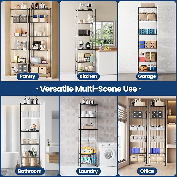 Abiglifty Storage Shelves, 6-Tier Metal Shelving, Closet Shelves with Adjustable Leveling Feet, Shelf Organizer for Kitchen, Pantry, Laundry - Image 6