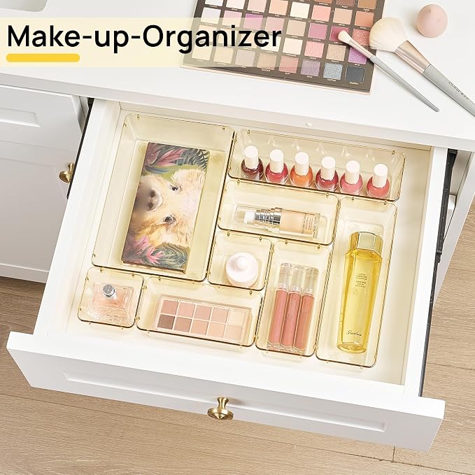 Vtopmart 25 PCS Clear Plastic Drawer Organizers Set, 4-Size Versatile Bathroom and Vanity Drawer Organizer Trays, Storage Bins for Makeup, Bedroom, Kitchen Gadgets Utensils and Office - Image 3