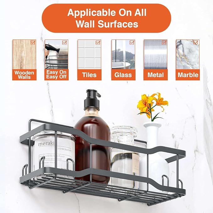 Shower Caddy Bathroom Shelves, The Athena Silken 4 Set, 40LB Capacity, Adhesive Tape - No Drill - Rustproof -Gorgeous Powder Coated 304 Stainless Steel Shower Organizer for kitchen & Home Decor - Grey - Image 2