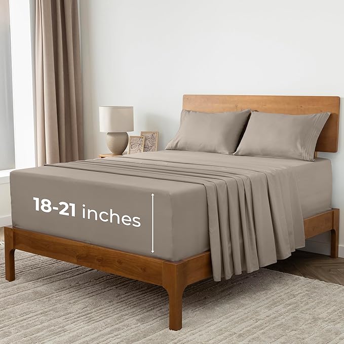 Mellanni Extra Deep California King Sheets - 4 PC Iconic Collection Bedding - Hotel Luxury, Ultra Soft, Cooling Bed Sheets - Wrinkle, Fade, Stain Resistant (Cal King, Tan)