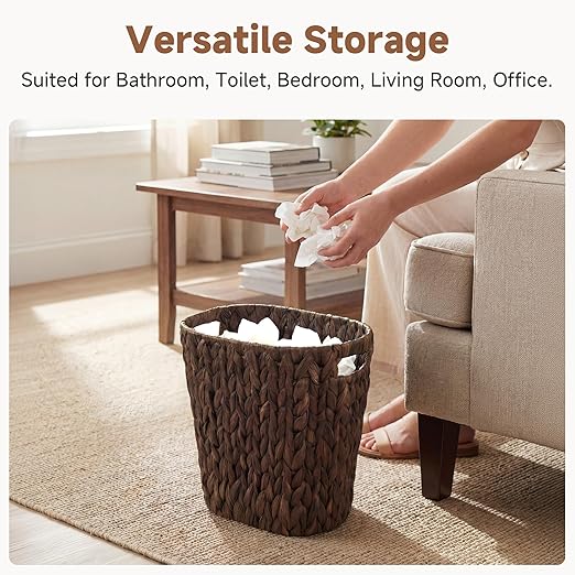 StorageWorks 4.5 Gallon Slim Bathroom Trash Can with Built-in Handles, Decorative Wicker Waste Basket for Bathroom and Bedroom, Office Garbage Cans for Bedroom, Narrow Trash Bin for Decor, Brown - Image 2
