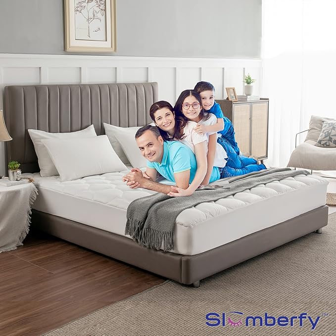 Queen Size Waterproof Premium Mattress Pad by Slumberfy – Quilted Fitted 400 TC Cotton Mattress Protector - All Natural & Breathable Fabric, Cooling Topper (60x80in)